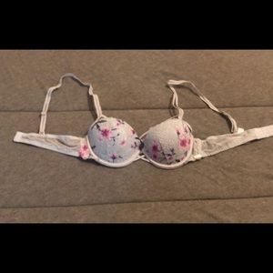 PINK Baby Blue Floral Pattern Date Push Up Bra